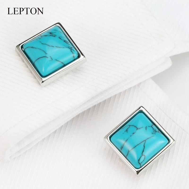 Low-key Luxury Blue stone Cufflinks for Mens Business Lepton High Quality Square Man-made Fashion trend Cufflink Relojes gemelos