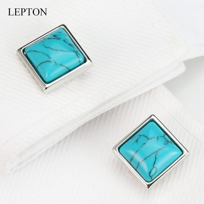 Low-key Luxury Blue stone Cufflinks for Mens Business Lepton High Quality Square Man-made Fashion trend Cufflink Relojes gemelos