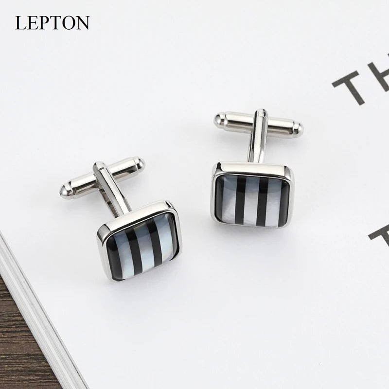 Lepton Mother of Pearl Cufflinks for Men Nature White Shell Cuff Links Fashion Button High Quality Luxury Wedding Best Men Gift