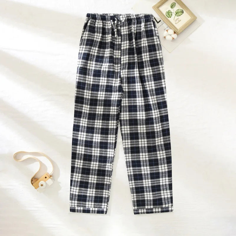 Pajama Pants Men's Flannel Cotton Autumn and Winter Casual Plaid Long Trousers Warm Home wear Pants Men Sleepwear