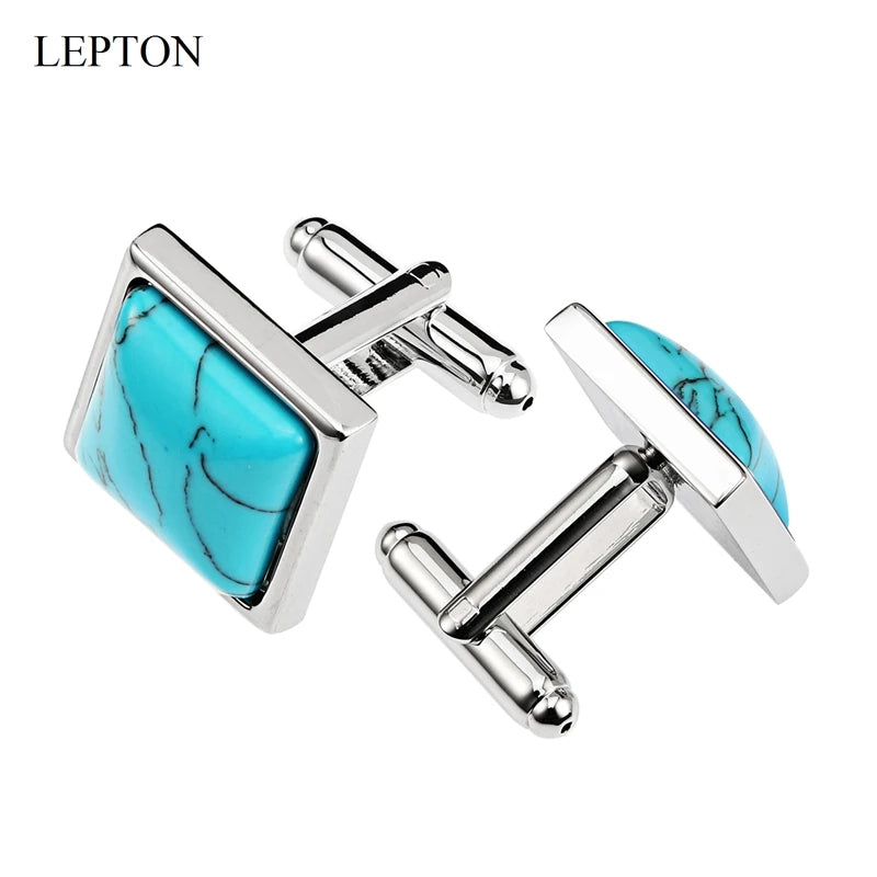 Low-key Luxury Blue stone Cufflinks for Mens Business Lepton High Quality Square Man-made Fashion trend Cufflink Relojes gemelos