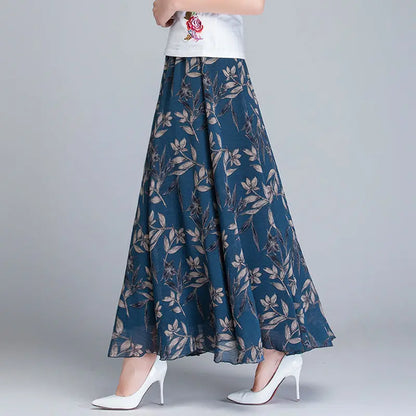 High Waist Skirts Womens Summer 2026 spring Elastic Waist Midi Full Long Skirt Print Mother Dance Skirts Swing Chiffon Skirt