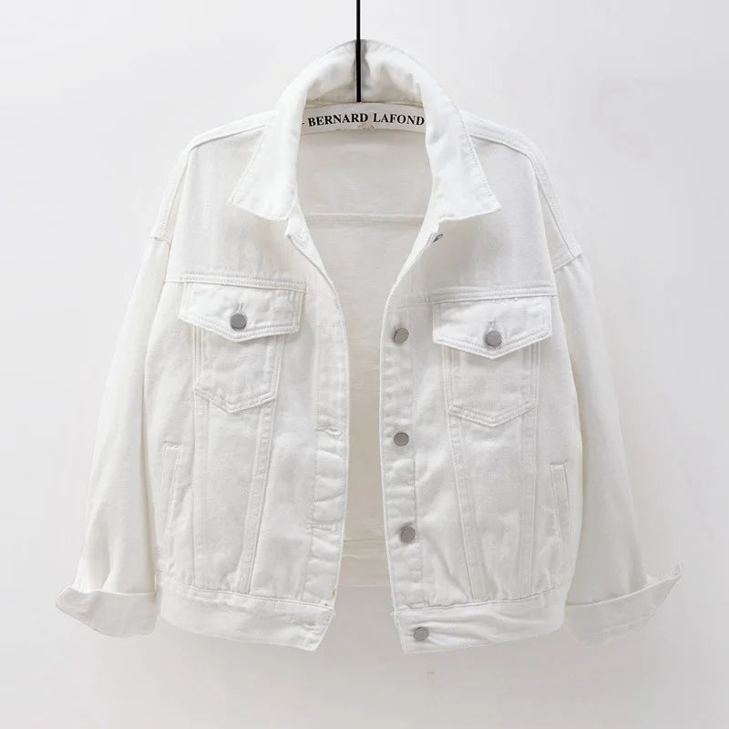Solid Short Women's Denim Coat Spring Autumn Female Loose Jeans Jacket Purple Student Casual Outwear White Pink Yellow Red Black
