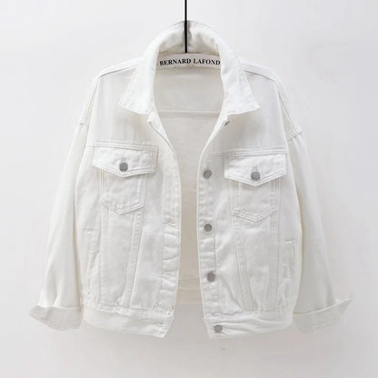 Solid Short Women's Denim Coat Spring Autumn Female Loose Jeans Jacket Purple Student Casual Outwear White Pink Yellow Red Black