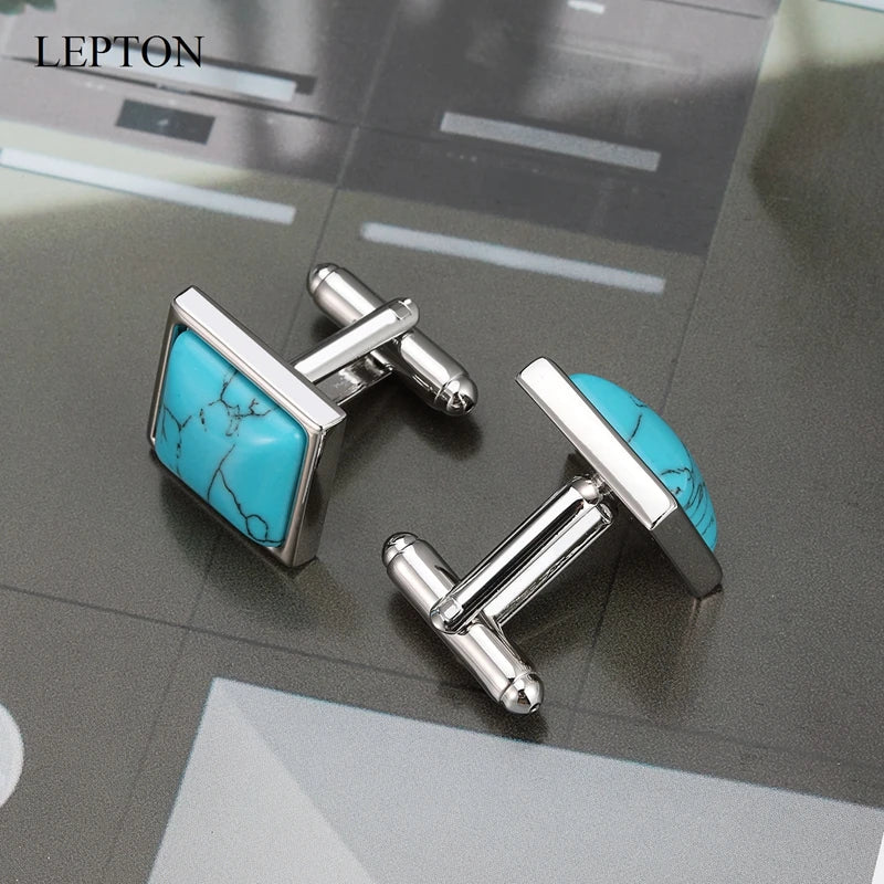 Low-key Luxury Blue stone Cufflinks for Mens Business Lepton High Quality Square Man-made Fashion trend Cufflink Relojes gemelos