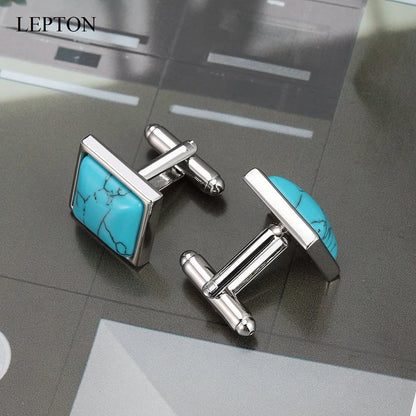 Low-key Luxury Blue stone Cufflinks for Mens Business Lepton High Quality Square Man-made Fashion trend Cufflink Relojes gemelos