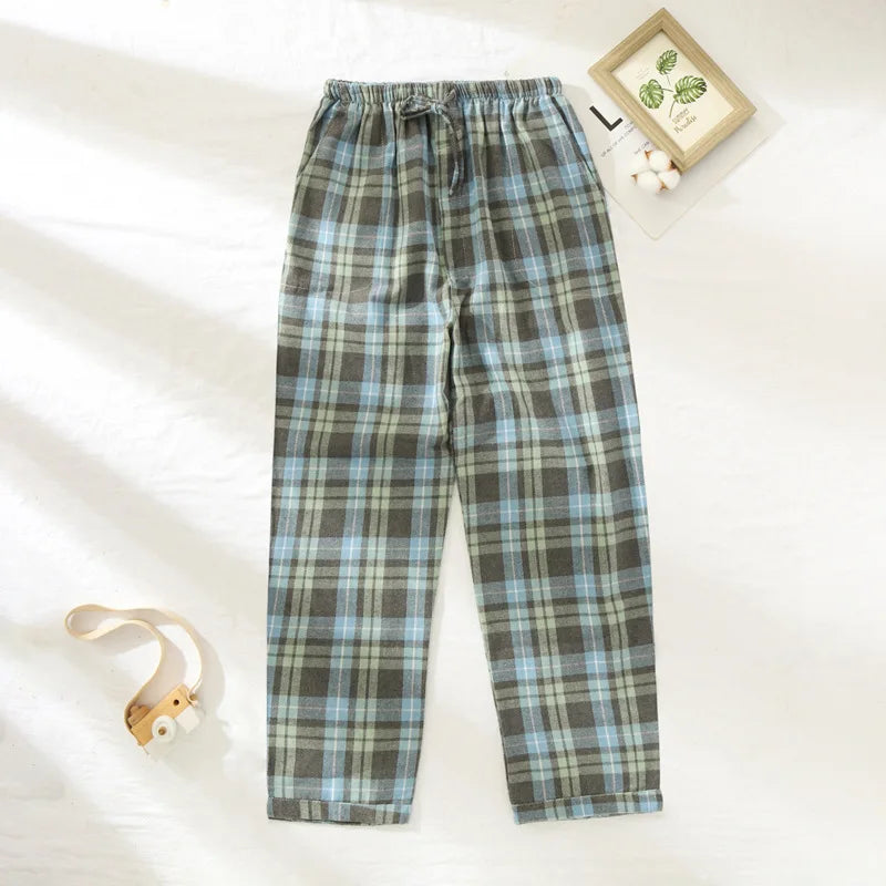 Pajama Pants Men's Flannel Cotton Autumn and Winter Casual Plaid Long Trousers Warm Home wear Pants Men Sleepwear