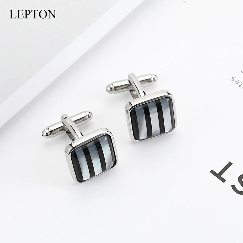 Lepton Mother of Pearl Cufflinks for Men Nature White Shell Cuff Links Fashion Button High Quality Luxury Wedding Best Men Gift