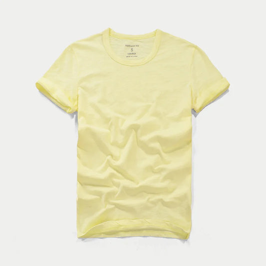 Summer Men's Short Sleeve T-shirt Round Neck Slim Fit Pure Cotton Tees Slubby Cotton Solid Color Soft Thin Tops Tshirts