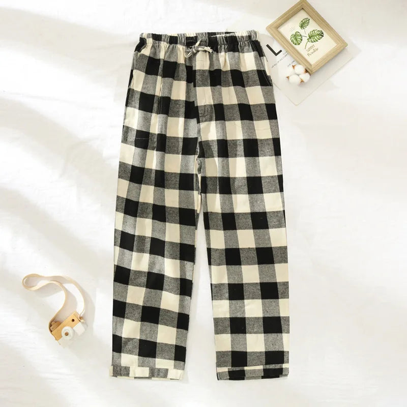 Pajama Pants Men's Flannel Cotton Autumn and Winter Brushed Plaid Long Trousers Warm Home wear Pants