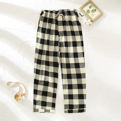 Pajama Pants Men's Flannel Cotton Autumn and Winter Brushed Plaid Long Trousers Warm Home wear Pants
