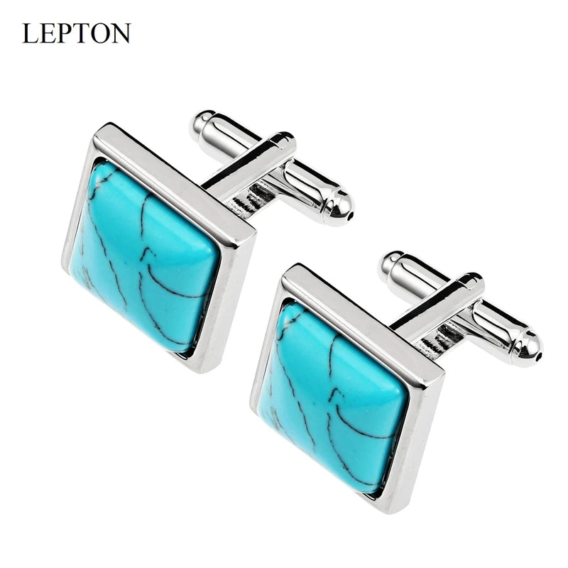 Low-key Luxury Blue stone Cufflinks for Mens Business Lepton High Quality Square Man-made Fashion trend Cufflink Relojes gemelos