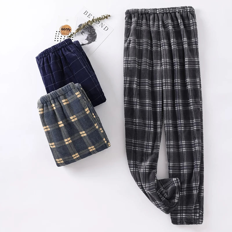 Thick Flannel Men's Plaid Trousers Big Yards Warm Sleep Pants Mens Pajamas Pants Bottoms Sleepwear Pajama for Men Pijama Hombre
