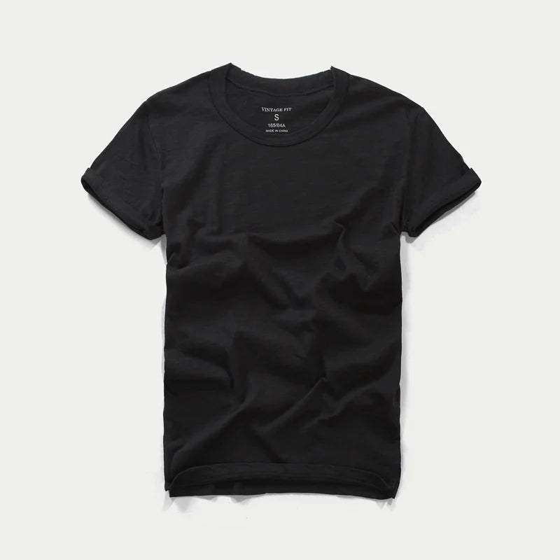Summer Men's Short Sleeve T-shirt Round Neck Slim Fit Pure Cotton Tees Slubby Cotton Solid Color Soft Thin Tops Tshirts