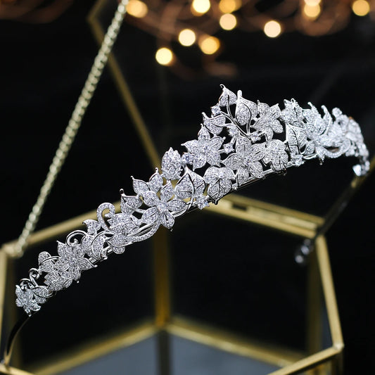 ASNORA Cubic Zirconia Crown For Women Birthday Gift Silver Color Diadem Bride Tiaras Classic Headband Wedding Hair Accessories