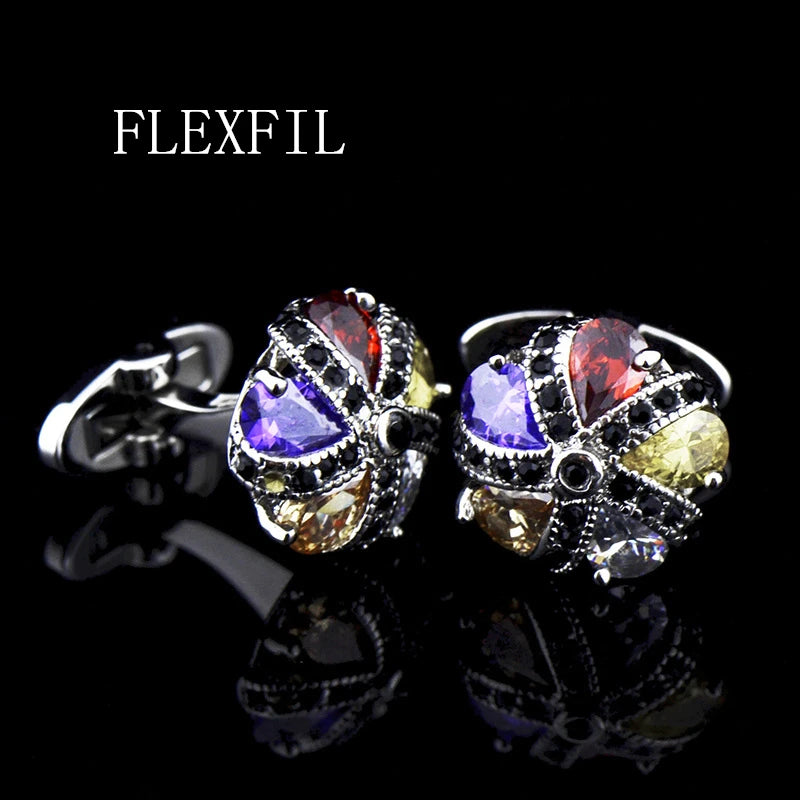 FLEXFIL Luxury shirt cufflinks for men's Brand cuff buttons cuff links gemelos High Quality round wedding abotoaduras Jewelry