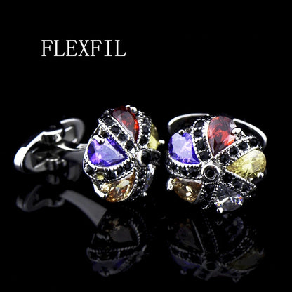 FLEXFIL Luxury shirt cufflinks for men's Brand cuff buttons cuff links gemelos High Quality round wedding abotoaduras Jewelry