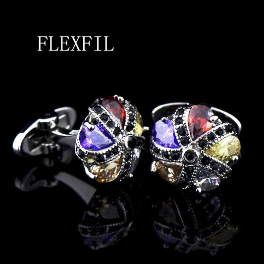 FLEXFIL Luxury shirt cufflinks for men's Brand cuff buttons cuff links gemelos High Quality round wedding abotoaduras Jewelry
