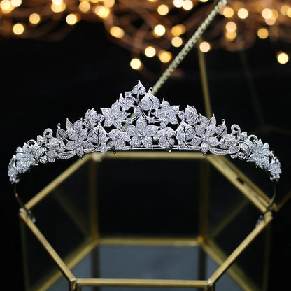 ASNORA Cubic Zirconia Crown For Women Birthday Gift Silver Color Diadem Bride Tiaras Classic Headband Wedding Hair Accessories