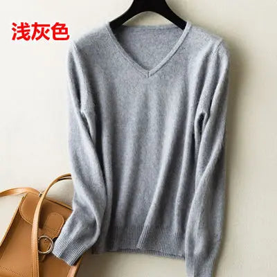 Super Warm Fluffy Mink Cashmere Soft Fur V-neck Sweaters and Pullovers for Women Autumn Winter Jumper Female Brand Jumper