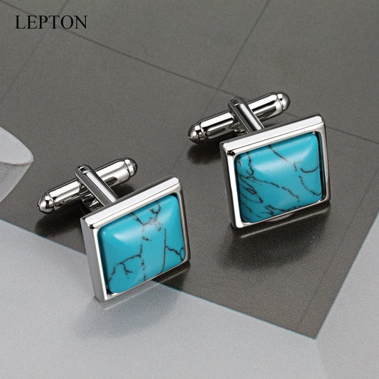 Low-key Luxury Blue stone Cufflinks for Mens Business Lepton High Quality Square Man-made Fashion trend Cufflink Relojes gemelos
