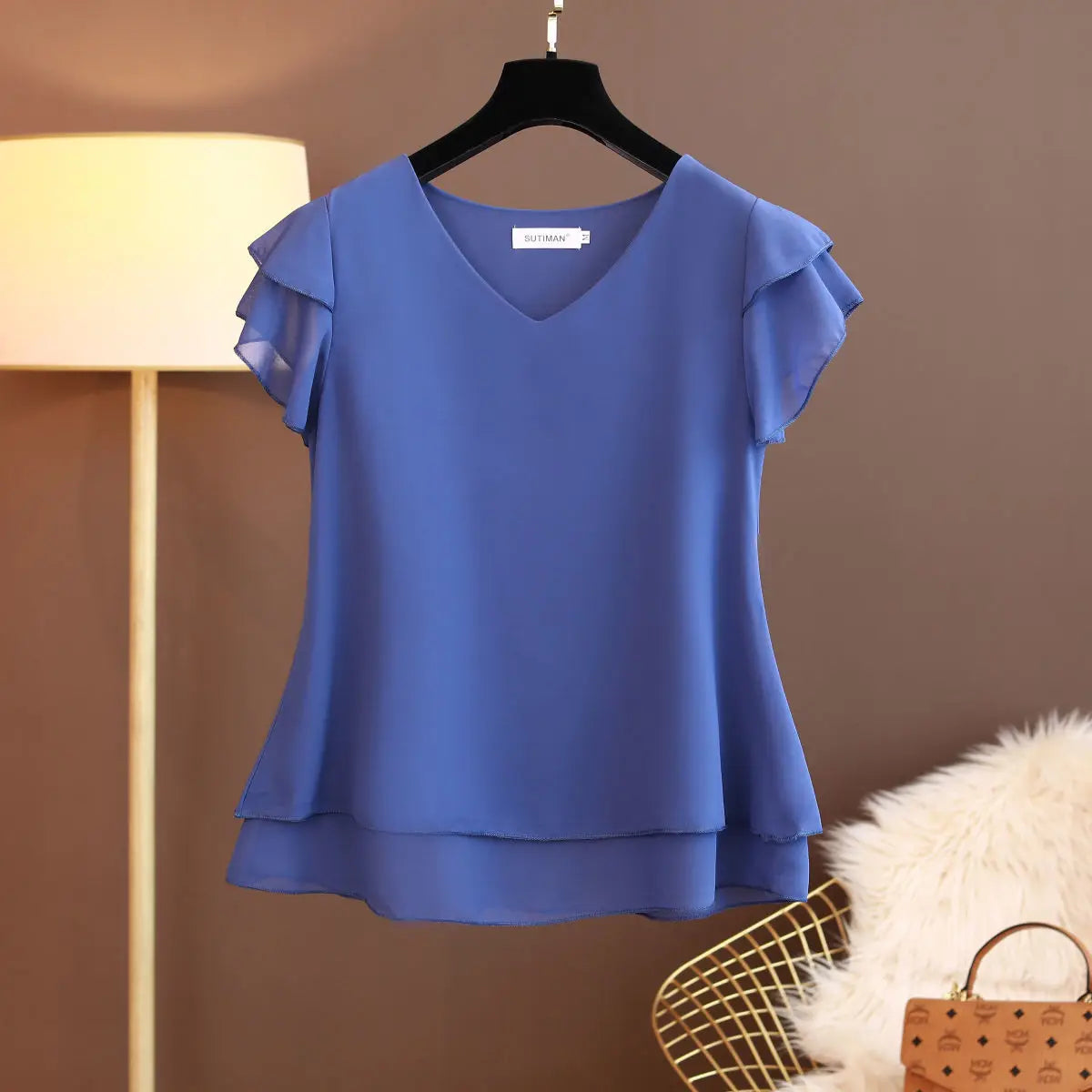 2026 New Summer Women Blouse Loose V-Neck Chiffon Shirt Female Short Sleeve Blouse Oversized Shirts womens tops and blouses Top