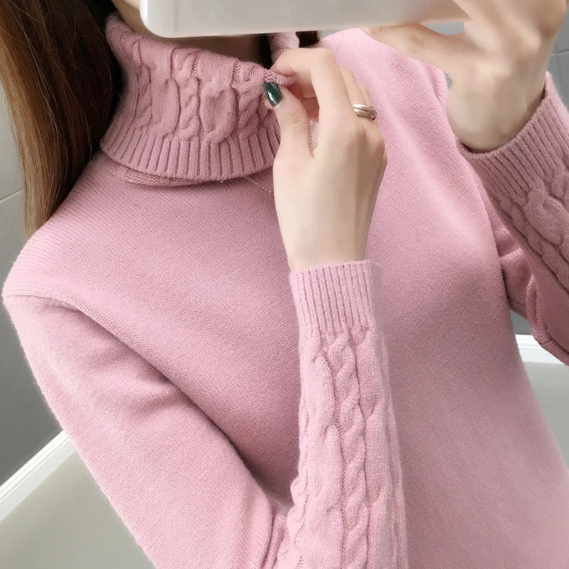 Women Sweater Turtleneck Pullovers Autumn Winter Sweaters New 2025 Long Sleeves Thick Warm Female Sweater Khaki