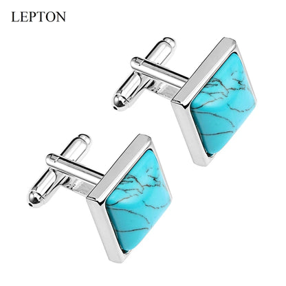 Low-key Luxury Blue stone Cufflinks for Mens Business Lepton High Quality Square Man-made Fashion trend Cufflink Relojes gemelos