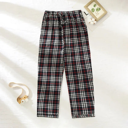 Pajama Pants Men's Flannel Cotton Autumn and Winter Brushed Plaid Long Trousers Warm Home wear Pants