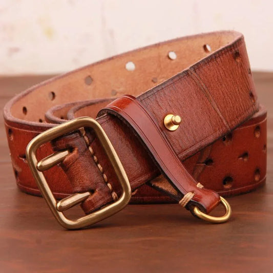 Top Quality Genuine Leather Men's Belt Designer Belt Men Luxury Vintage Brass Buckle Tactical Belt Thick Cowhide Jeans Belt