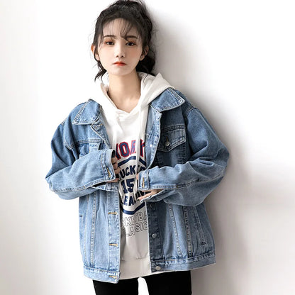 Solid Short Women's Denim Coat Spring Autumn Female Loose Jeans Jacket Purple Student Casual Outwear White Pink Yellow Red Black