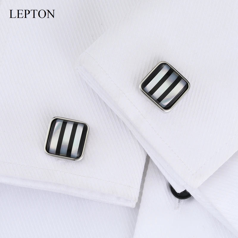 Lepton Mother of Pearl Cufflinks for Men Nature White Shell Cuff Links Fashion Button High Quality Luxury Wedding Best Men Gift
