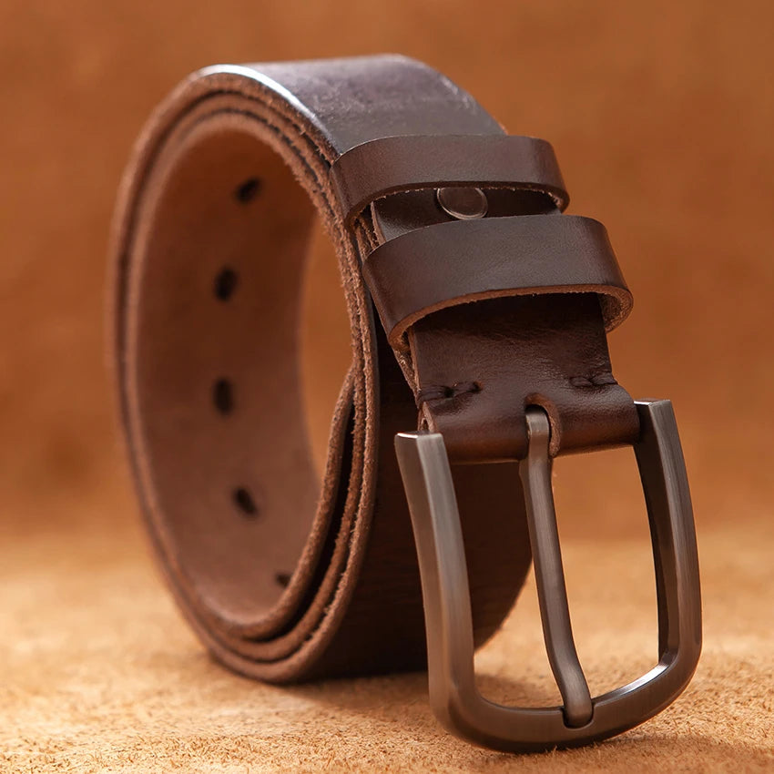 Top Cow Genuine Leather Belts for Men Luxury Designer High Quality Fashion Style Vintage Brown Cowboy Male Belt