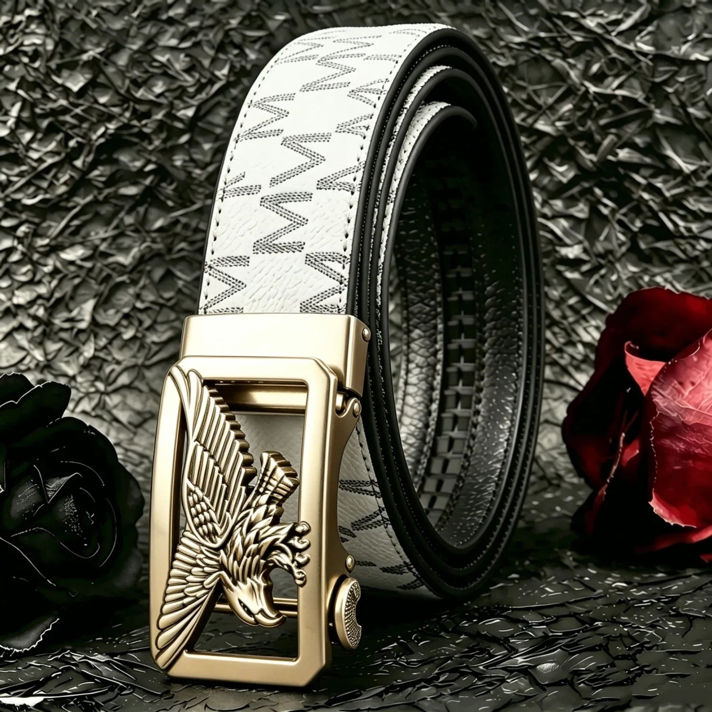 POYYAS Stylish Metal Buckle Men Belt for Women Printed Letter Animal Alloy Buckle - Fashion Daily Decoration Jeans Belt - Fashion Letter M Pattern Design Perfect Accessory for Business and Casual Belt