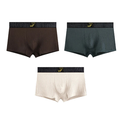 3PCS/Pack Luxury Solid Striped 95% Cotton Knit Underwear Arrival for Man Breathable Mesh Crotch Boxers Super Soft