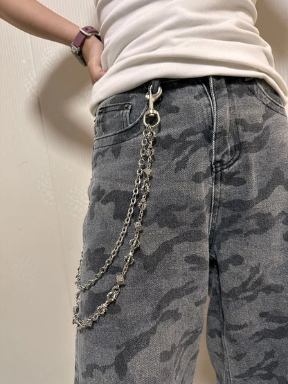 Original DIY Vajra Dice Double-Layer Silvery Chain Pants Fashionable Men And Women Luxury Accessories Y2K Style Punk Hip-Hop