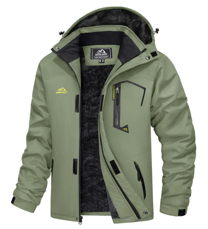 Men's Water-Resistant Ski Jacket Winter Fleece Lined Snow Coat Warm Windproof Outdoor Jacket