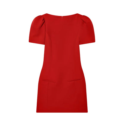 Chic Elegant Women Short Sleeve Mini Dress Slim Fit High Waist Solid Midi Dresses Simple Bodycon Commuter Summer Dress ﻿