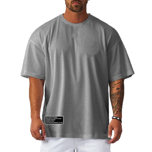 Oversized Breathable Loose Mens Sport T-Shirts Gym Fitness Bodybuilding Half-Sleeve Shirts Summer Quick Dry Mesh Casual Clothing