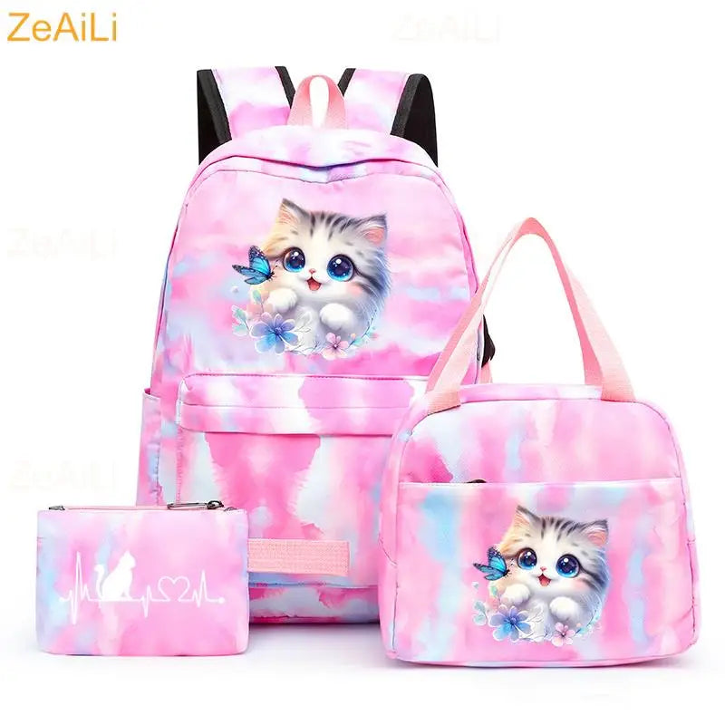 3pcs White Puppy Maltese Dog Colorful Backpack with Lunch Bag for Women Student Teenagers Rucksack Casual School Bags Sets