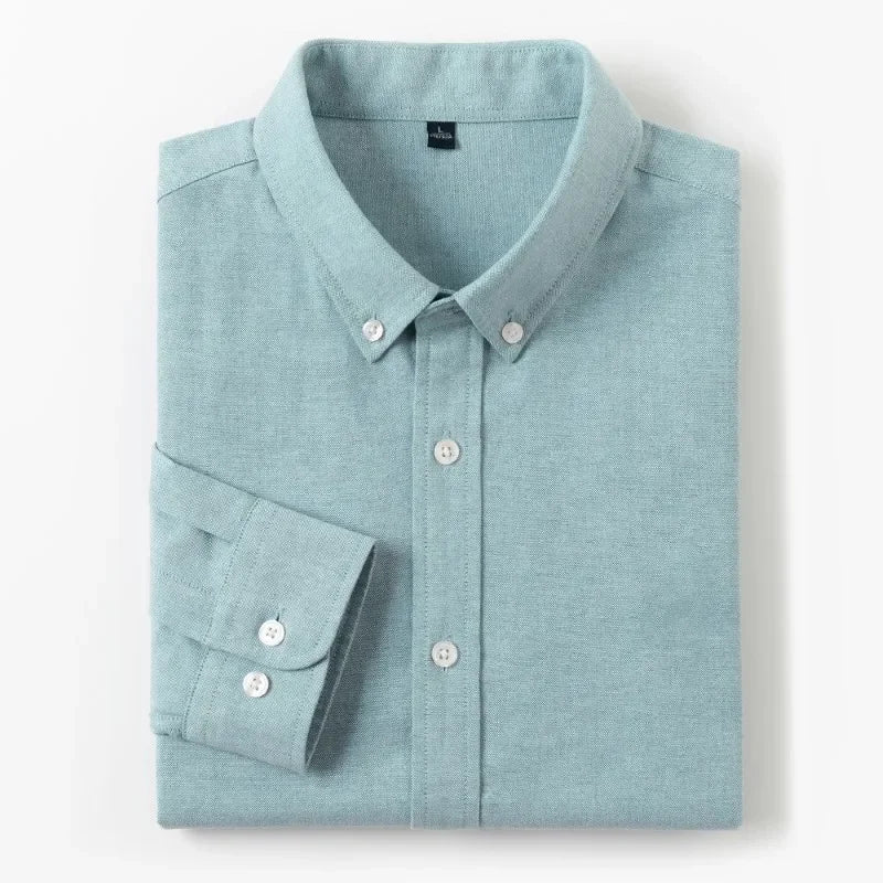 Men's Slim-Fit Oxford Cotton Shirt: Long Sleeves, Casual Breathable Fabric, Exquisite Craftsmanship, Brand with OEM Processing