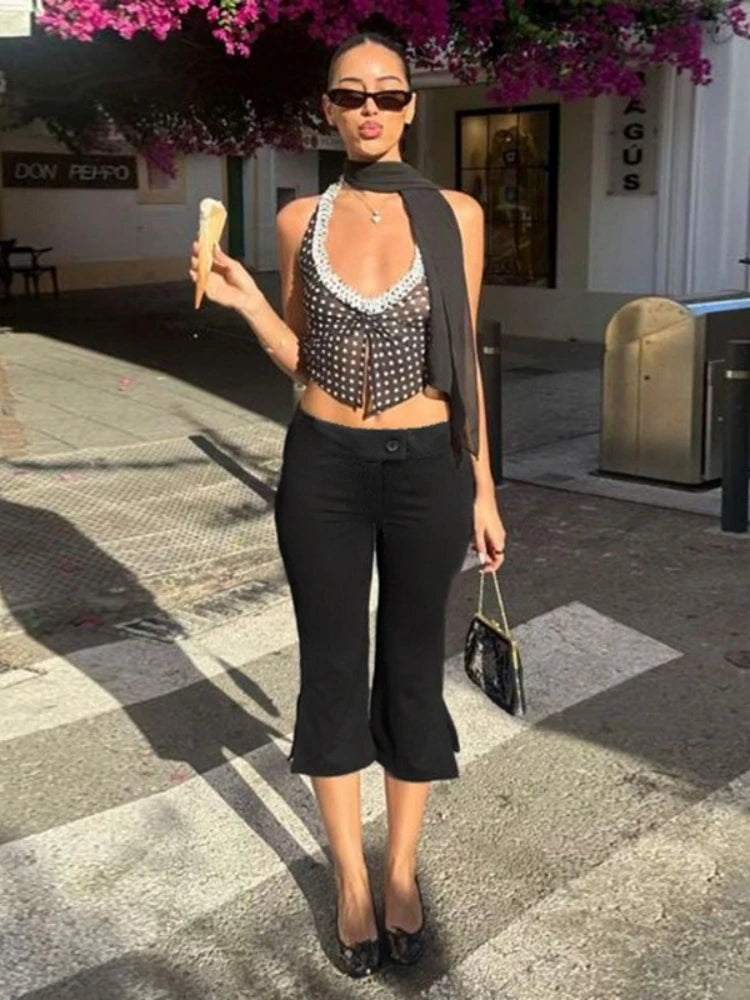 Black Capris Slight Flare Pants Women Y2k Clothes Slim Fit Trousers Pantalones De Mujer Zipper Roupa Feminino Streetwear
