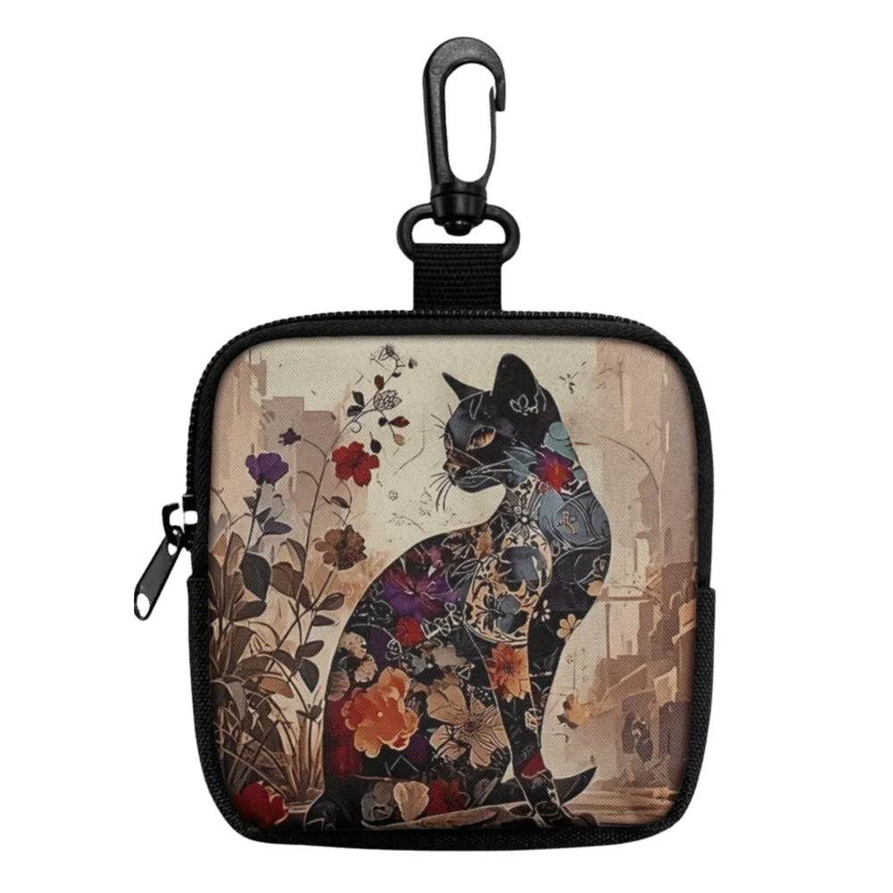 Durable Mini Coin Purse Artificial Leather Cat Print Wallet Waterproof Portable Earphone Bag Friends Gift