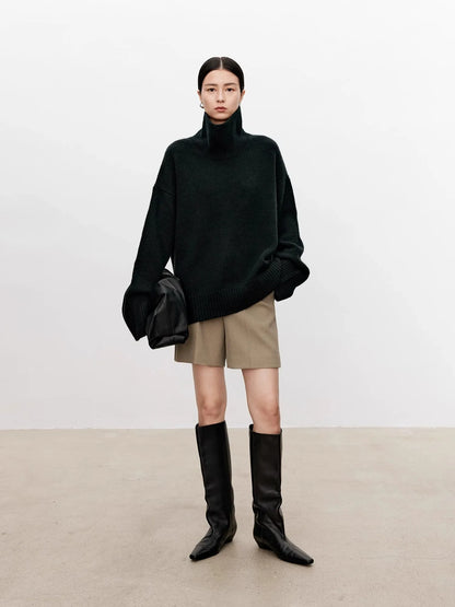 Thickened turtleneck 100% pure cashmere sweater women's loose lazy knit silhouette sweater European products