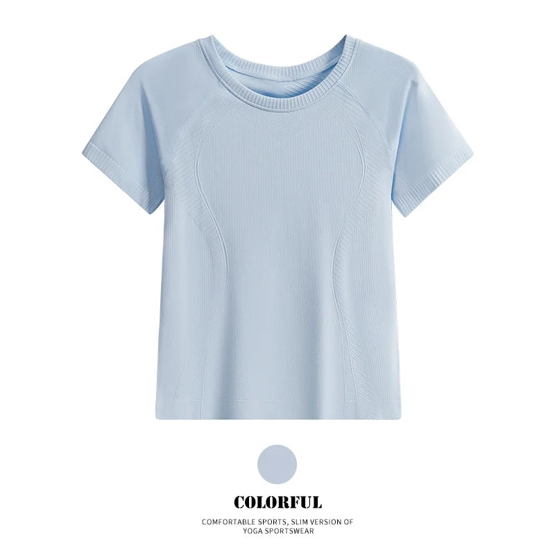 DRUR Women Seamless Yoga T-Shirt Short Sleeve Workout Tops Fitness Gym Sportswear Summer Breathable Running Shirt Golf Crew neck