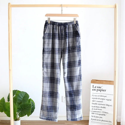 New Autumn and Winter Flannel Men's Pajama Pants Trousers Plus Velvet Thickened Lattice