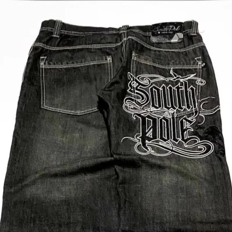 American Y2K Street Trend Letter Embroidered Loose Jeans Men Harajuku New Hip Hop Oversized Wide-leg Pants