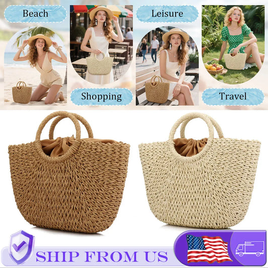Large Capacity Summer Handmade Straw Weave Bags For Women Beach Wrapped Half-Round Rattan Woven Beach Bag Ladies Handbags Totes