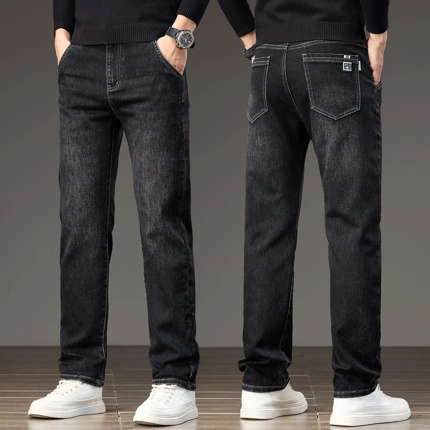 HIQOR New In Korean Men's Casual Long Jeans Classic Man Straight Denim Wide-leg Pants Solid Baggy Trousers Fashion Business Jean
