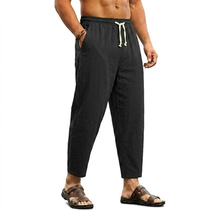 Summer Men's Linen Trousers Solid Color Casual Pants for Men Sport Breathable Baggy Pant
